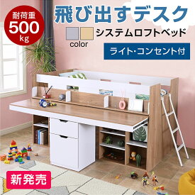 ＼限定3000円OFF ～2/10まで／ 新発売 可動式 システムベッド ロフトベッド ロータイプ 大人用 子供用 木製 机付き パイプ デスクベッド コンパクト 組み替え はしご 収納 ツインデスク LEDライト コンセント付き システムデスク フレンズ-GKA