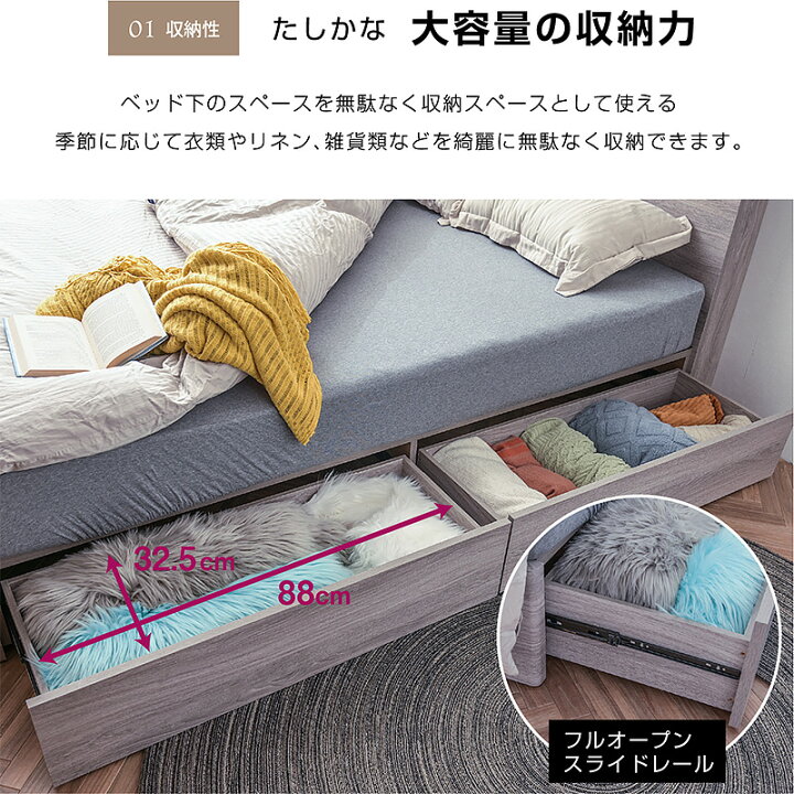 楽天市場】ベッド クイーンサイズ 収納【クイーン 高級ピロートップ 