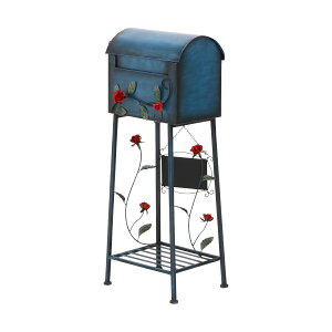 メールボックス ローズ 置き型 棚付き A4サイズ対応 ポスト 大容量 スタンドポスト スタンドタイプ ガーデン インテリア 家具 ブルー ブラウン アンティーク風 ヨーロッパ 北欧 高級感 モダ