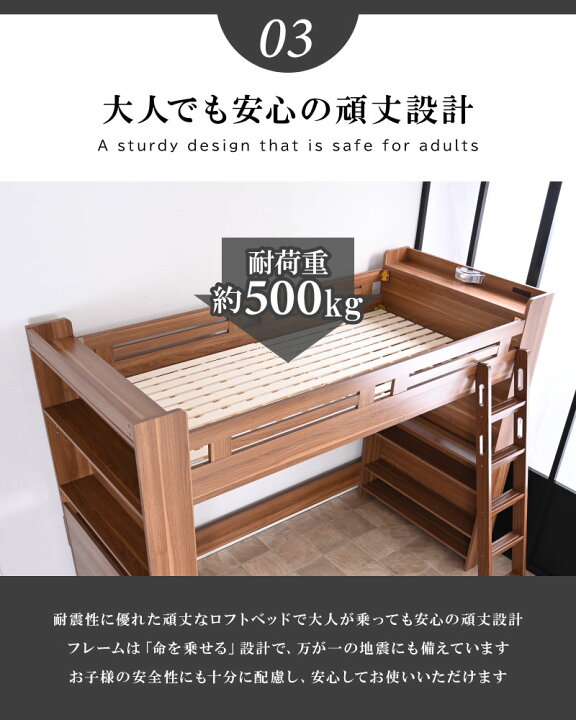 楽天市場】特殊 高反発マットレス付 ロフトベッド ハイタイプ 階段 