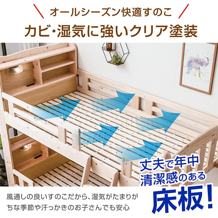 楽天市場】楽天1位 二段ベッド 2段ベッド 大人用 天然木 宮付き 耐荷重 