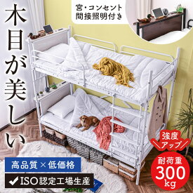 二段ベッド 2段ベッド ＼大好評！強度アップ！／ 分離対応 宮棚付き コンセント付き マットレス付 木目調 シングルベッド パイプベッド スチール製 頑丈構造 大人用 子供（こども）用 新生活 民泊・寮対応 コンパクト設計 耐震構造 上下独立 分割OK ムーン LIGHT -GKA