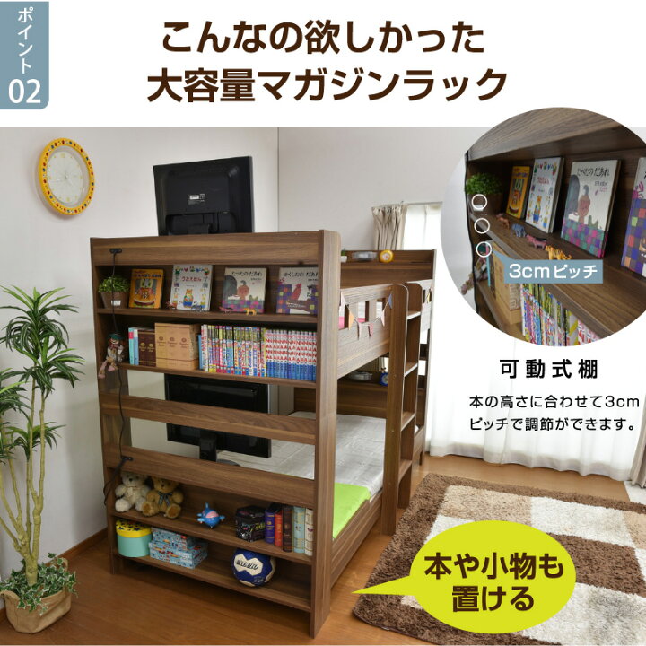 楽天市場】二段ベッド 2段ベッド 大人用 宮付き TVが置ける シングル 