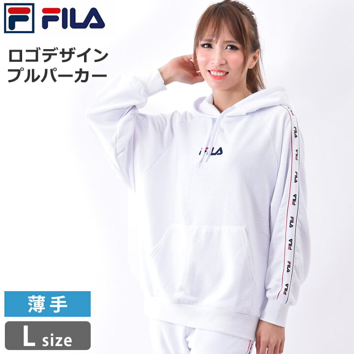 楽天市場 送料無料 パーカー レディース 長袖 フーディ プルパーカー Fila フィラ スポーツウェア 体型カバー スウェット ロゴ ランニングウェア 女性用 ゆったり プルオーバー カジュアル 白 黒 紺 M L Ll Fl6423 Beach Angel