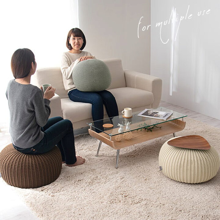 ニット プフ 丸 オットマン おしゃれ クッション 50cm ビーズ POUF  