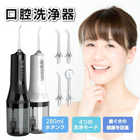 【最強配送】 口腔洗浄器 携帯型 ウォーターピック ジェットウォッシャー 4つモード調節 IPX7防水 風呂でも使える 4本ノズル付き 歯間ジェット洗浄 歯垢除去 280ml水タンク Type-C充電 磨き残しゼロを目指す ギフト 送料無料【PL保険加入済み製品・安心】