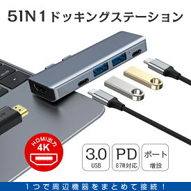 USB C ハブ USB Cドック 5in1ハブ ドッキングステーション 5in2 コードレス スッキリ 変換アダプター PD充電対応 87W急速充電4K HDMI出力 高解像度 高画質 USB3.0高速データ伝送対応 多機能 超スリム 持ち運び便利 防熱強化 汎用性 送料無料