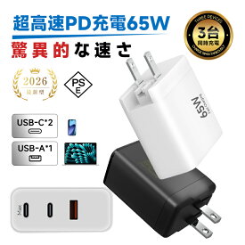 PD 65W急速充電器 超軽量 超小型 PD対応 ACアダプター USB充電器 折りたたみ式プラグ 3ポート 3台同時充電 高速充電 高熱防止 ノートPC対応 iPhone 17対応 コンパクト 持ち運び便利 外出 旅行 安全安心 PSE認証 高品質 送料無料 【PL保険加入済み安心】