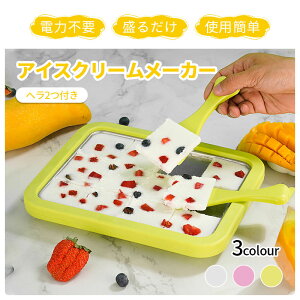 アイスクリームメーカー 全3色 26x21x3.5cm ヘラ2本付 電気不要 多用途 パーティー用 ヨーグルトフライ機 シャーベットメーカー ステンレス製 DIY 手作り 冷凍 手動かき氷器 スリップ底製造機 お
