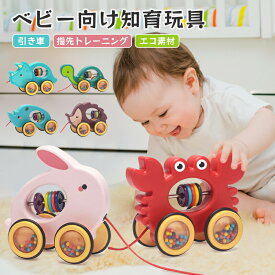 プルトイ ベビー向けおもちゃ モンテッソーリ 知育おもちゃ 引っ張る車 可愛い うさぎ ハリネズミ 恐竜 亀 蟹 引き車 手押し車 玩具 知育玩具 色認識 指先訓練 歩行練習 バランス感 赤ちゃん 男の子 女の子 出産祝い 誕生日 1歳 2歳 クリスマス ギフト