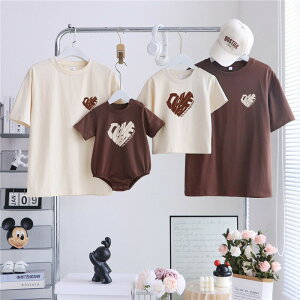 親子 ペアルック tシャツ 夏 ペア シンプル カジュアル tシャツ 半袖 韓国 高級 夏服 親子コーデ 赤ちゃん 親子ペアルック ペアtシャツ 半袖 コーデ 家族 お揃い tシャツ ブランド 大人 子供 3