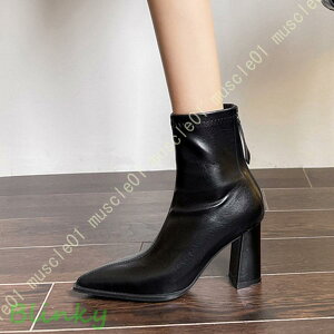 ショートブーツ レディース バックジッパー ブーツ 秋冬 ハイヒール 8cm 太めヒール アンクルブーツ 厚底 美脚 ブーティー チャンキーヒール 歩きやすい