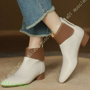 ショートブーツ レディース バックジッパー ブーツ 秋冬 ローヒール 3cm 太めヒール アンクルブーツ 走れる 美脚 ブーティー チャンキーヒール 歩きやすい