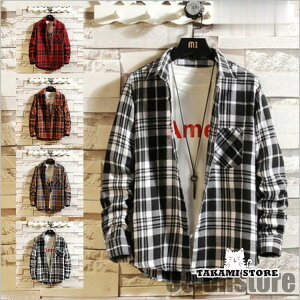 カジュアルシャツ 長袖シャツ メンズ ネルシャツ 開襟シャツ トップス チェックシャツ 秋 秋物 細身 ファッション