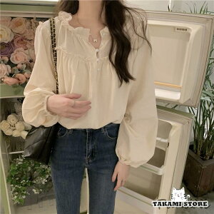 シャツ ブラウス レディース 40代 50代 春 夏 春夏 オフィス おしゃれ 無地 Vネック 長袖 パフスリーブ トップス