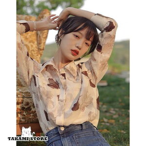 柄シャツ レディース シャツ ブラウス 長袖 トップス 花柄 シャツブラウス 総柄シャツ 襟付きシャツ カジュアル ゆったり レトロ 春 秋 羽織り