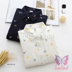 ブラウス トップス シャツ レディース チュニック 前開き 長袖 柄 綿 コットン ガーゼ ボタン付き 体型カバー ゆったり シンプル カジュアル 可愛い 春 秋 30代