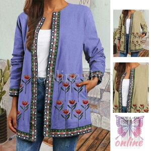 長袖シャツ コート ブラウス 長袖コート トップス シャツブラウス レディース 長袖 前開き 花柄 フラワー レトロ エスニック カジュアル 大きいサイズ 着痩せ 秋