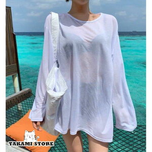 ラッシュガード Tシャツ レディース トップス 長袖 ビーチウェア カバーアップ オーバーサイズ 体型カバー 露出少なめ 日焼け防止 ビーチ 白 夏 リゾート