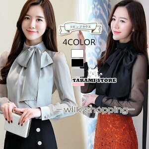 リボンブラウス ブラウス レディース シャツ 韓国 長袖 トップス 春 秋 フォーマル スーツ インナー オフィス カジュアル