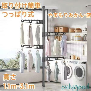 つっぱりポールハンガー 突っ張り棒 つっぱり棒 ポール ハンガー 伸縮 調節棒 天井 室内干し ポール おしゃれ 収納 ブラック