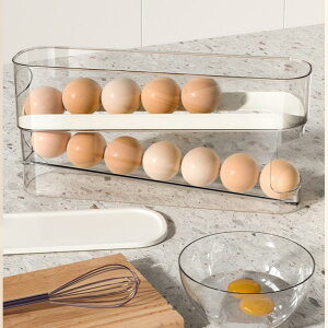 卵収納ボックス スライド式 自動ローリング 2段 12枚保管 卵ケース オーガナイザー たまご 収納ケース 省スペース フタ付き たまご収納棚