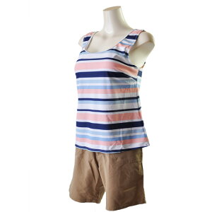 水着 大きいサイズ 15号 17号 19号 水着 体型カバー タンキニ 4点セット 大きいサイズ 15号 17号 19号 3L 4L 5L ボーダー柄 安心 花柄レース タンクトップ ショートパンツ 可愛い かわいい リゾート