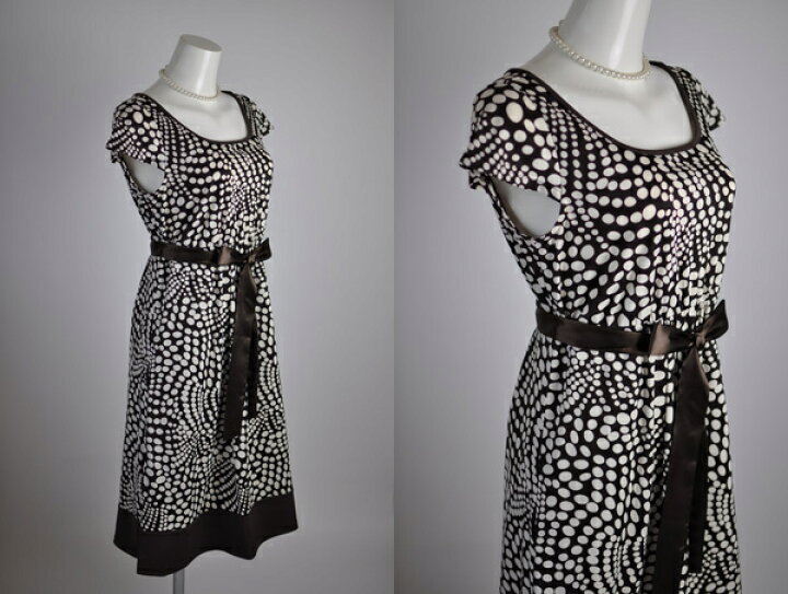 楽天市場 10 Offクーポン有 残り僅か レディース ワンピース サマーワンピース 9号 11号 13号 ウエストリボン付 ストレッチ素材 ラウンドネック 茶色 ブラウン ドットワンピース ミセス ママ 母親 通勤 Bl3f6 498 月光ウサギショップ