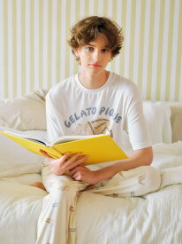 【SALE／30%OFF】【HOMME】sleeping cat ワンポイントTシャツ gelato pique ジェラートピケ トップス カットソー・Tシャツ ネイビー ホワイト【RBA_E】【送料無料】[Rakuten Fashion]