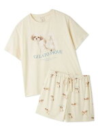 【ONLINE限定】【接触冷感】【UVカット】お散歩ドッグワンポイントTシャツ&ショートパンツセット gelato …