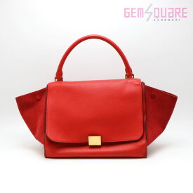 【CELINE】セリーヌ トラペーズ ミディアム レッドカーフ ゴールド 2WAY 赤 中古【質屋出店】