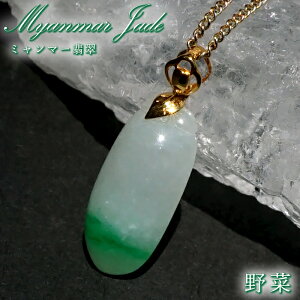 ミャンマー翡翠 K18 ペンダントトップ 彫り物 ミャンマー産 【一点もの】 野菜 翡翠 Myanmar Jade 本翡翠 ひすい グリーン お守り 浄化 天然石 パワーストーン