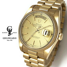 【中古】美品 ロレックス デイデイト 18038 82番 YG無垢 シャンパン/バー メンズ 自動巻 腕時計