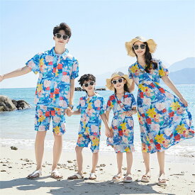親子 ペアルック 親子 アロハシャツ 親子お揃い 親子コーデ 親子服 tシャツ リンクコーデ 親子 セット ショートパンツ ワンピース 上下セット セットアップ カップル 兄弟 姉妹 家族お揃い キッズ 男の子 女の子 父 母 子供服 半袖 パパ ママ 花柄 春夏 海 プール