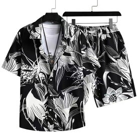 アロハシャツ メンズ セットアップ 夏 花柄 半袖 アロハシャツ ハーフパンツ 上下セット カジュアル セットアップ tシャツ 半袖シャツ 開襟シャツ 半ズボン 大きいサイズ プリント柄 花柄 総柄 ボタニカル柄 トロピカル柄 ファッションS- 6XL