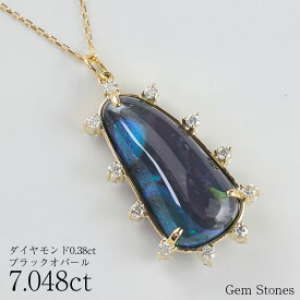 【全品ポイント10倍以上！さらにクーポン配布中！】 リバーシブル ブラックオパール ネックレス 7.048ct ダイヤモンド 18金 ゴールド ペンダント シンプル オパール ブラック 上品 レディース 宝石 K18 ジュエリー 10月 誕生石 プレゼント
