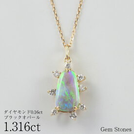 【全品ポイント10倍以上！さらにクーポン配布中！】 ブラックオパール ネックレス 1.316ct ダイヤモンド 18金 ゴールド ペンダント シンプル オパール ブラック 上品 レディース 宝石 K18 ジュエリー 10月 誕生石 プレゼント