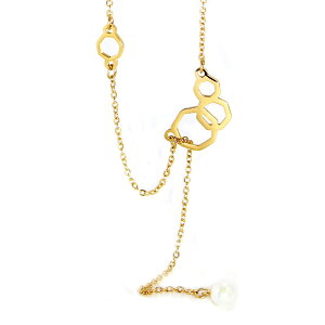 レディース ステンレス ネックレス フェイクパール Y字ネックレス 七角形 ヘプタゴン ゴールド カラー【SALE セール アクセサリー アクセ】