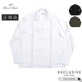 Massimo d'Augusto マッシモダウグスト リネン ソリッド カプリシャツ POLO ALAMARI メンズ 長袖 シャツ 麻100％ 無地 カジュアル イタリア製 春夏