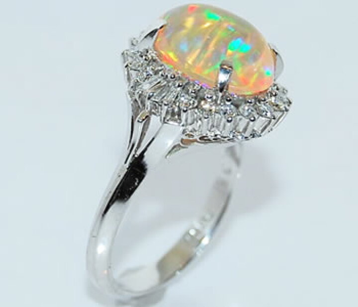 オパール3.25ct 重量12.5g ダイヤ取巻き大粒オパール指輪 うれ