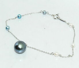 南洋黒蝶タヒチパール＆アコヤパール K18WG オリジナル チェーンデザイン ステーション ブレスレット 【店頭受取対応商品】