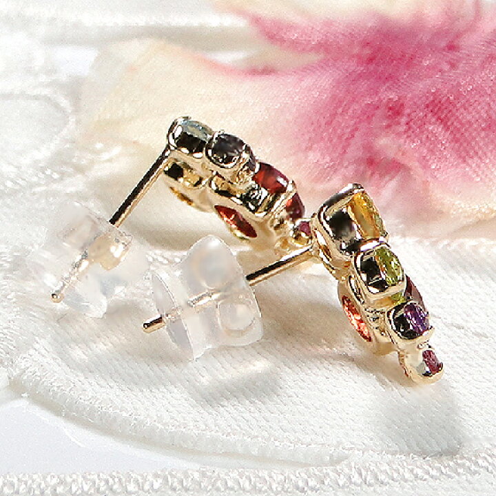 楽天市場】【再入荷】K18YG アミュレット マルチカラーストーン ピアス  