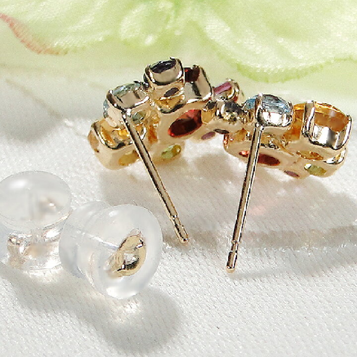 楽天市場】【再入荷】K18YG アミュレット マルチカラーストーン ピアス  