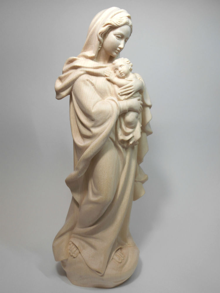 《レーピ》欧州教会使用創業100年木彫りブランド木彫り　聖母マリア像「 ルネサンス 」聖母子像 白木仕上げ　高さ 30cm 保証書付【イタリア】 |  ジェムズジャパン