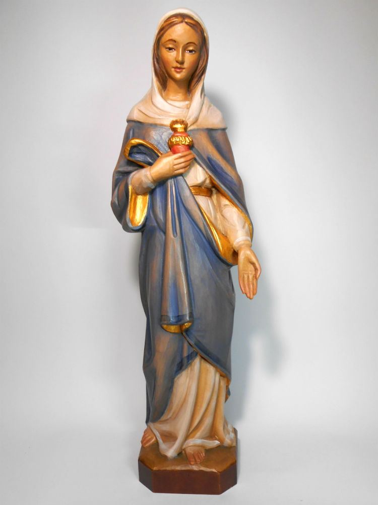 《レーピ》欧州教会使用創業100年 木彫りブランド木彫り　聖母マリア像（聖心）「セイクリッド・ハート」カラー仕上げ（手彩色）高さ 40cm　保証書付【イタリア】
