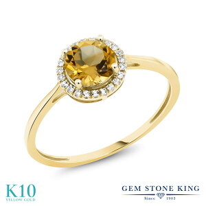 Gem Stone King 1.02カラット 天然 シトリン 天然 ダイヤモンド 10金 イエローゴールド(K10) 指輪 リング レディース ヘイロー 天然石 11月 誕生石 金属アレルギー対応 誕生日プレゼント