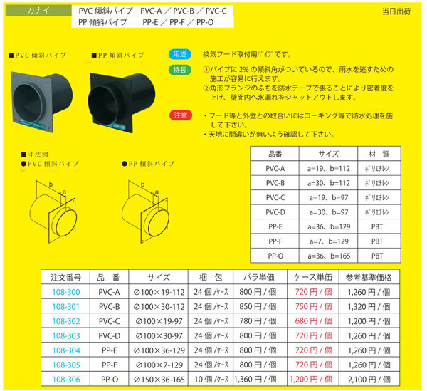 楽天市場】カナイ PVC傾斜パイプ PVC-B φ100×30-112（24個/ｹｰｽ