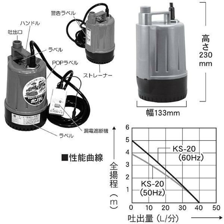 楽天市場】工進 清水用水中ポンプ ポンディ KS-20 KS20 20mm 50Hz 60Hz 