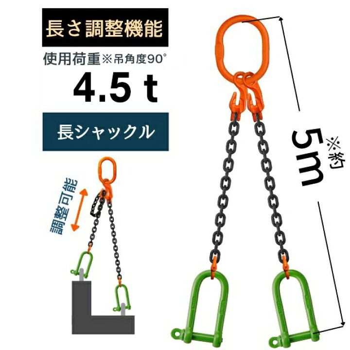 楽天市場】チェーンスリング2本吊り ショートニングタイプ シャックル 