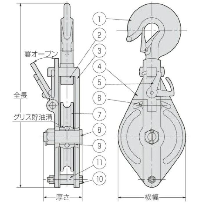 楽天市場】アルプス滑車《強力型》スナッチブロック フック式2車 